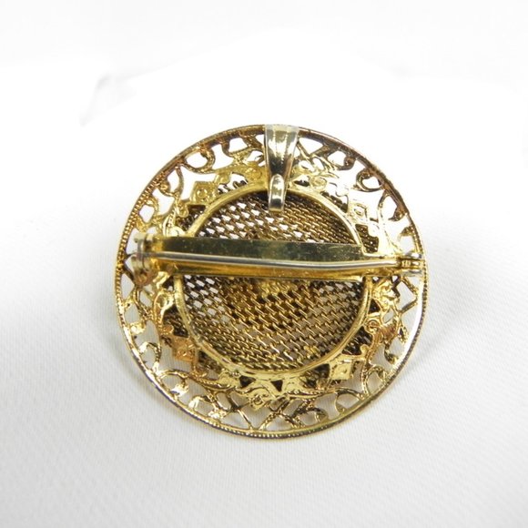 Vintage Pearl Filigree Brooch | Gold-Tone Rose Brooch or Pendant - Picture 7 of 12